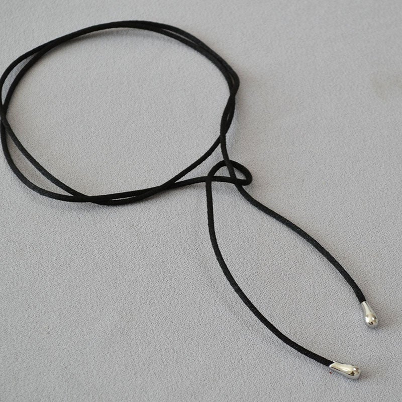 Japanese And Korean Niche Personality Black Rope Bow Tie Length Adjustable Simple Elegant Long Necklace Choker - Image 3